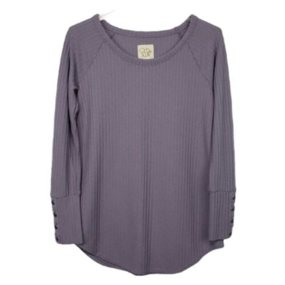 Chaser Waffle Knit Thermal Long Button Sleeve Top Purple Womens Small